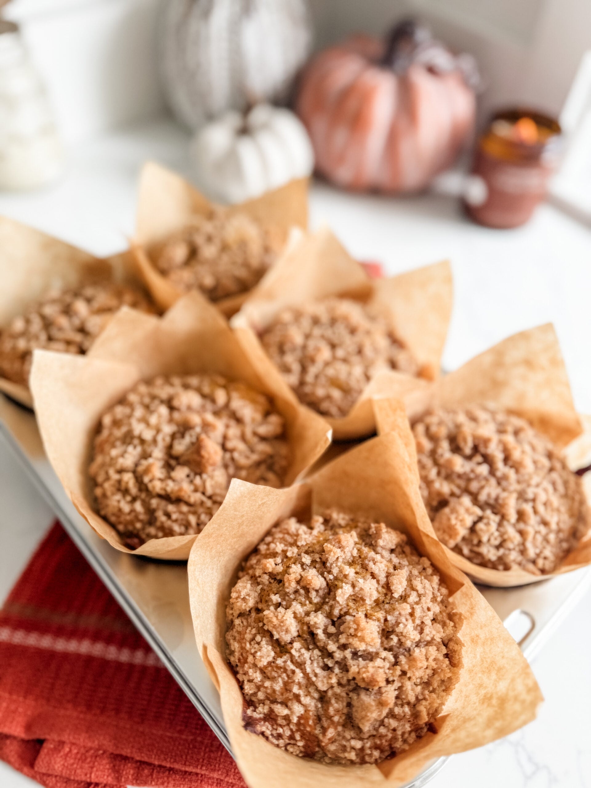 Homemade pumpkin crumble muffins bakery style with homemade pumpkin puree