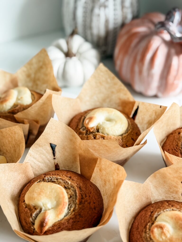 pumpkin cream cheese muffins made from scratch with fresh pumpkin puree