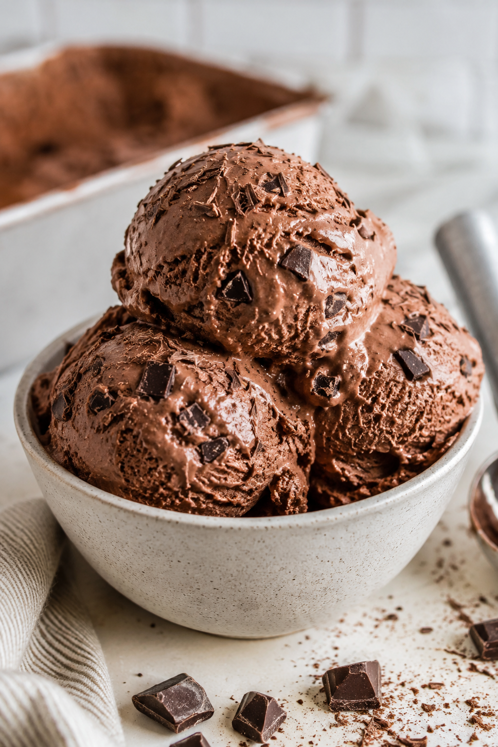 Double Chocolate ice cream homemade in ice cream maker